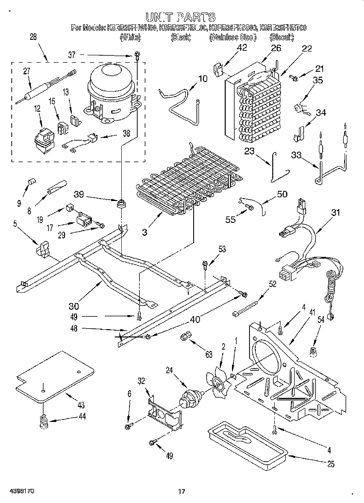 UNIT Diagram and Parts List for KSRB25FHBL00  KitchenAid Refrigerator