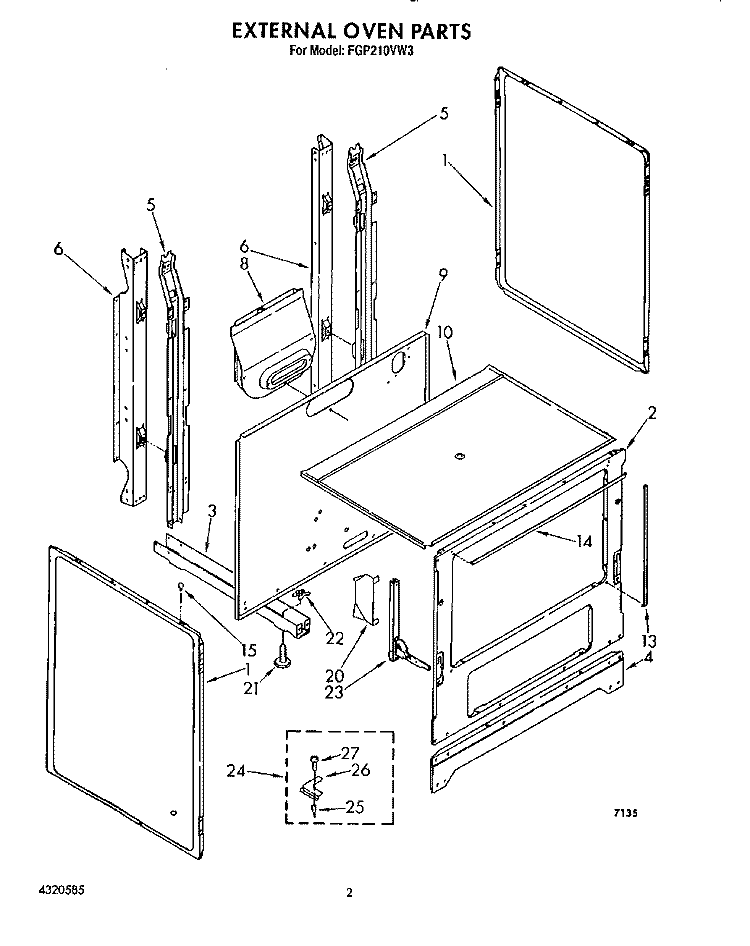 EXTERNAL OVEN Diagram and Parts List for FGP210VW3  Roper Range