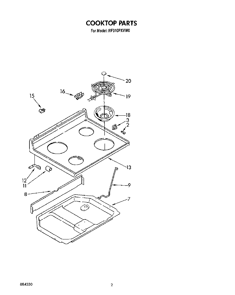COOKTOP Diagram and Parts List for RF310PXVF0  Whirlpool Range
