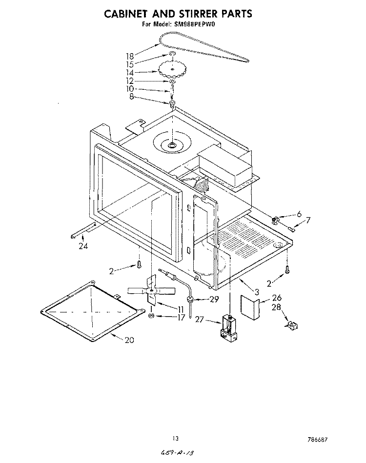 CABINET AND STIRRER Diagram and Parts List for SM988PEPW0  Whirlpool Range