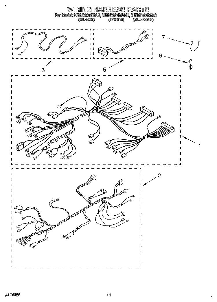 WIRING HARNESS Diagram and Parts List for KEBS207BWH0  KitchenAid Wall Oven