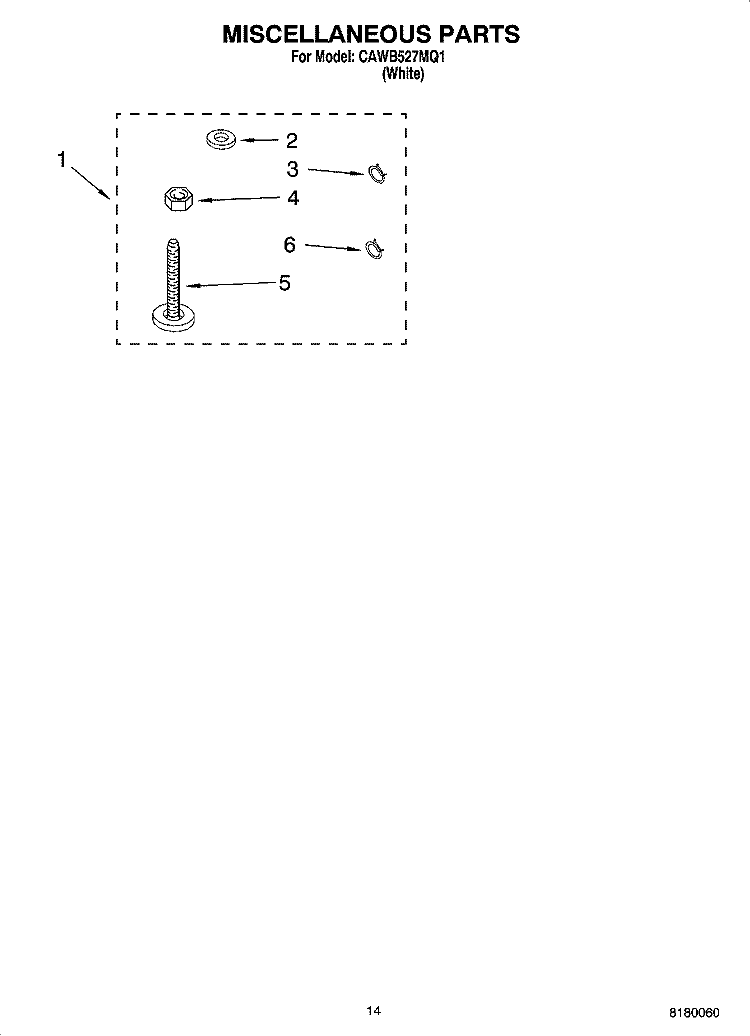 MISCELLANEOUS PARTS - OPTIONAL PARTS (NOT INCLUDED) Diagram and Parts List for CAWB527MQ1  Crosley Washer