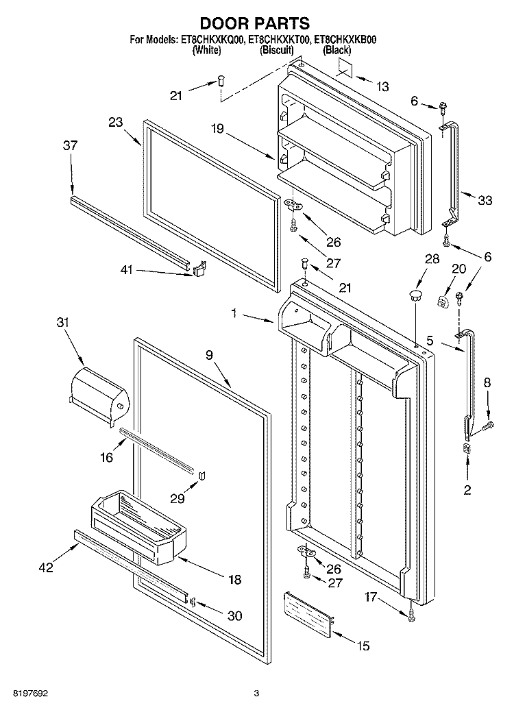 DOOR Diagram and Parts List for ET8CHKXKQ00  Whirlpool Refrigerator