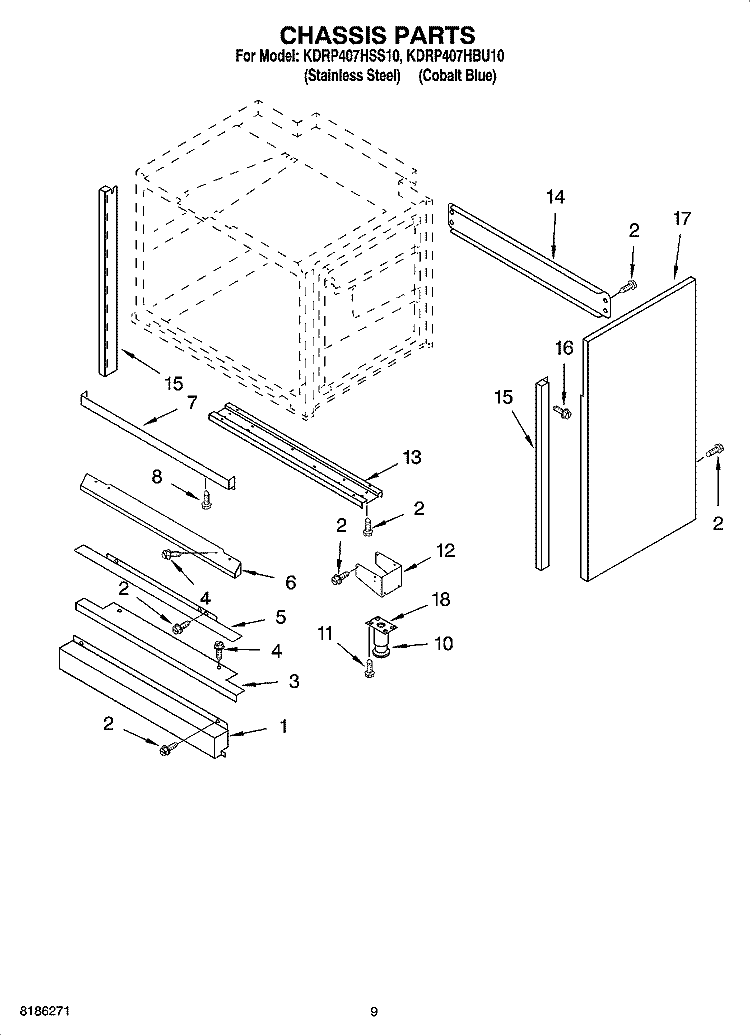 CHASSIS PARTS, OPTIONAL PARTS Diagram and Parts List for KDRP407HBU10  KitchenAid Range