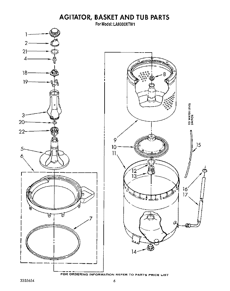 AGITATOR, BASKET AND TUB Diagram and Parts List for LA9300XTG1  Whirlpool Washer