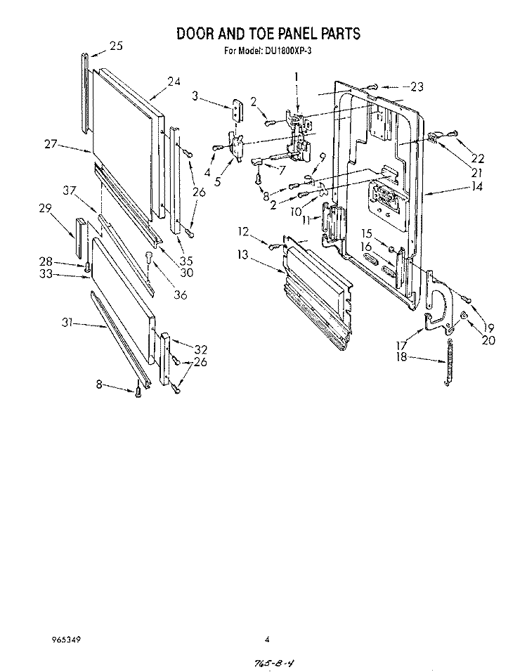 DOOR AND TOE PANEL Diagram and Parts List for DU1800XP3  Whirlpool Dishwasher