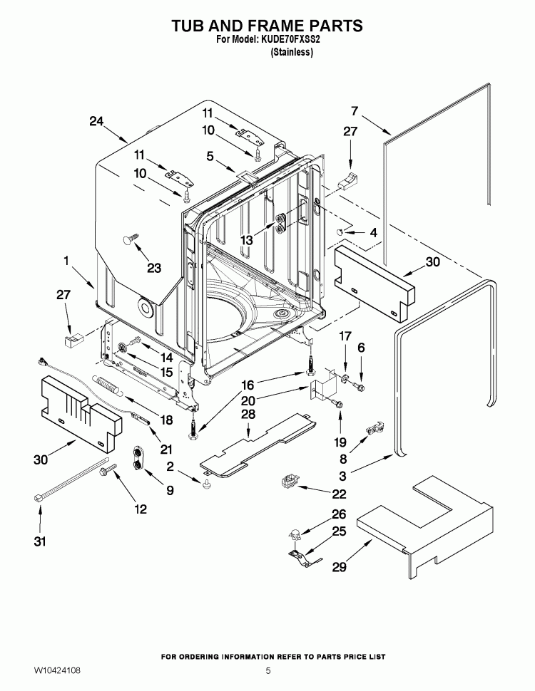 TUB AND FRAME PARTS Diagram and Parts List for KUDE70FXSS2  KitchenAid Dishwasher