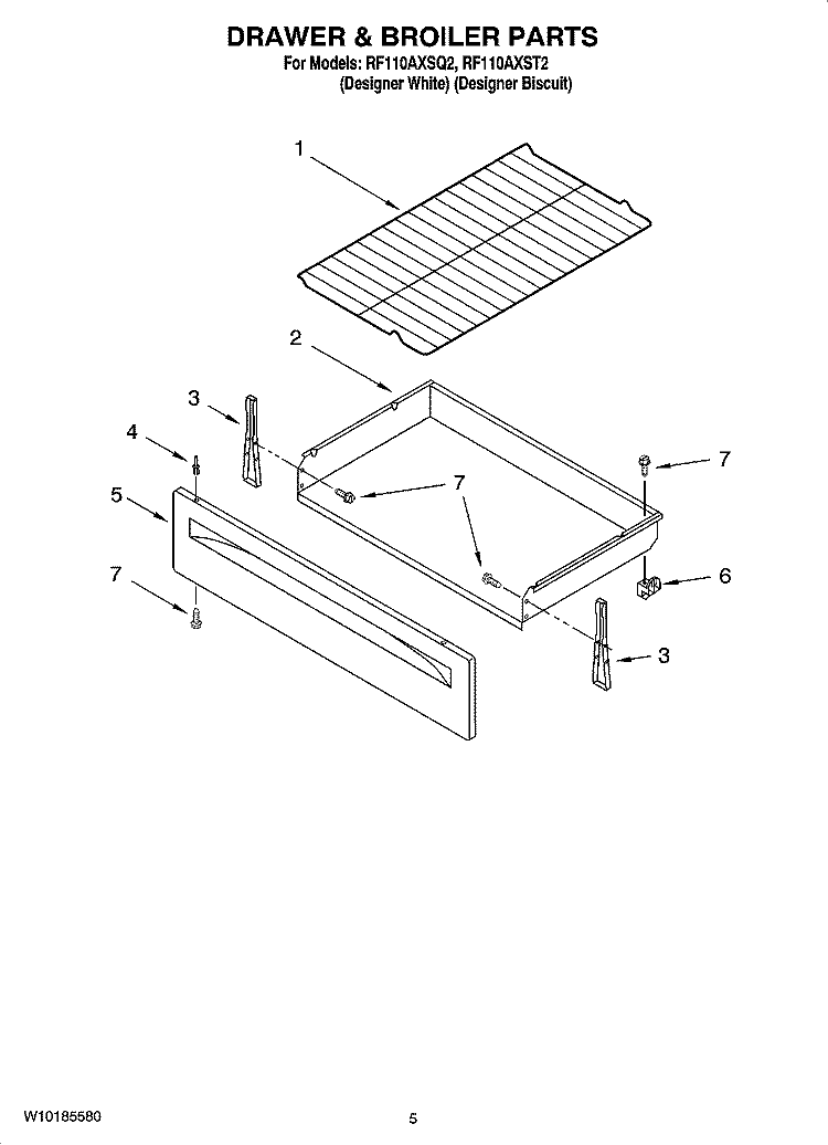 DRAWER & BROILER PARTS Diagram and Parts List for RF110AXSQ2  Whirlpool Range