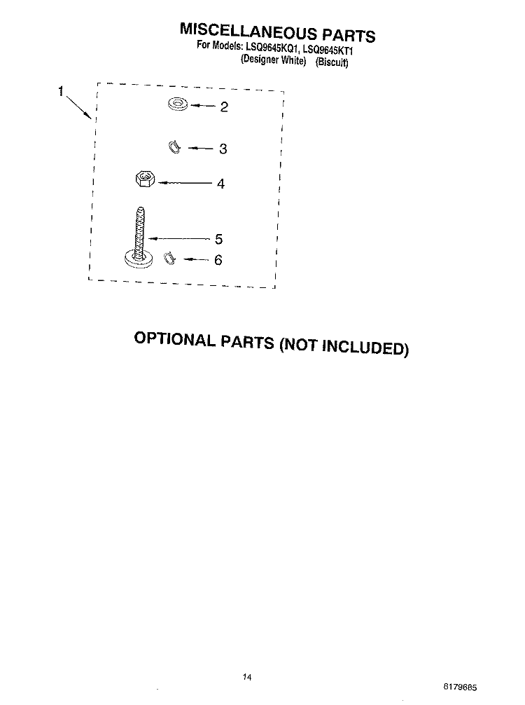 MISCELLANEOUS, OPTIONAL Diagram and Parts List for LSQ9645KQ1  Whirlpool Washer