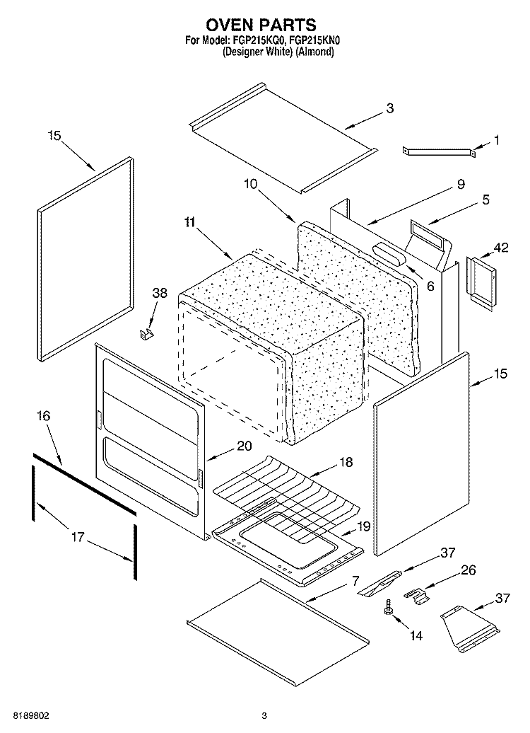 OVEN Diagram and Parts List for FGP215KN0  Roper Range