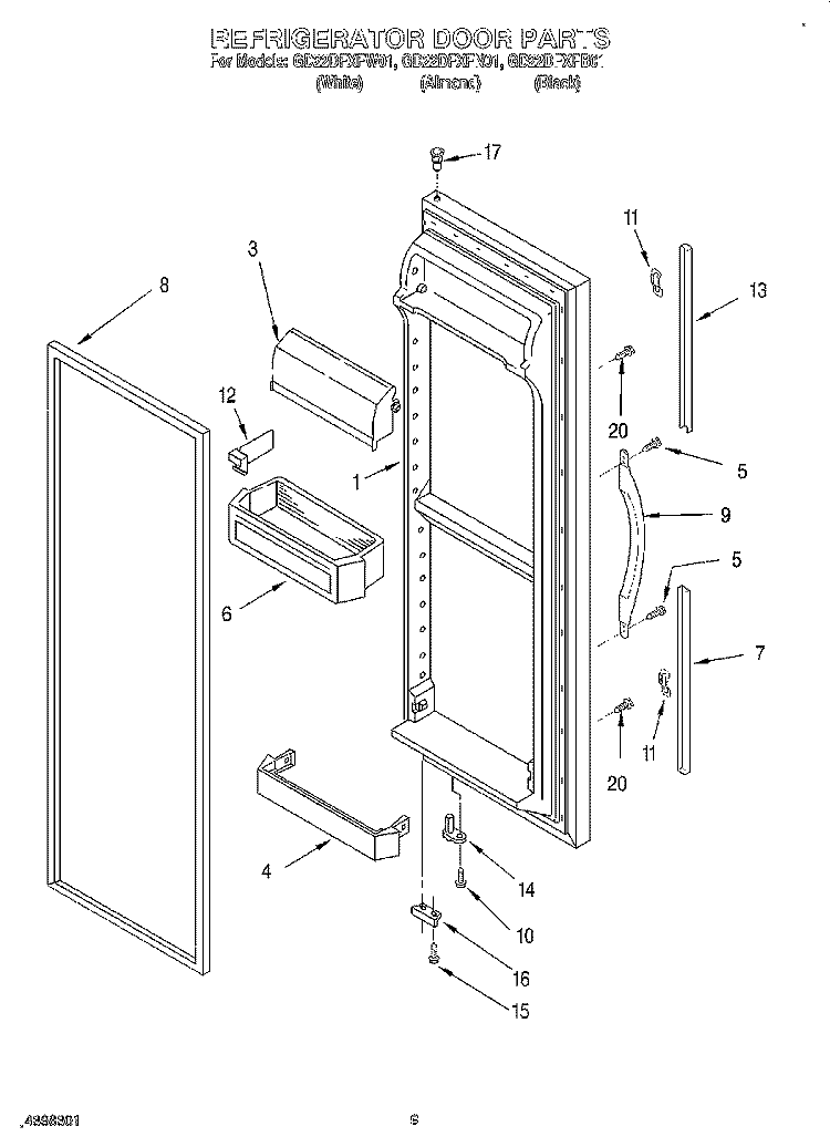REFRIGERATOR DOOR Diagram and Parts List for GD22DFXFB01  Whirlpool Refrigerator