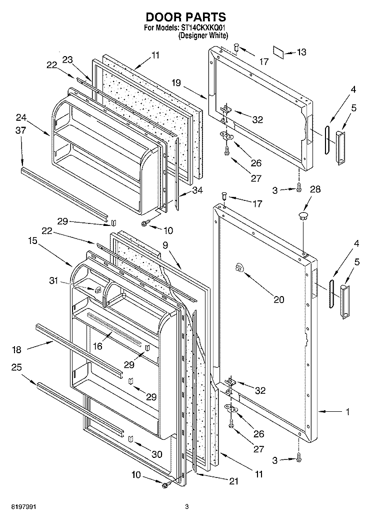 DOOR Diagram and Parts List for ST14CKXKQ01  Whirlpool Refrigerator