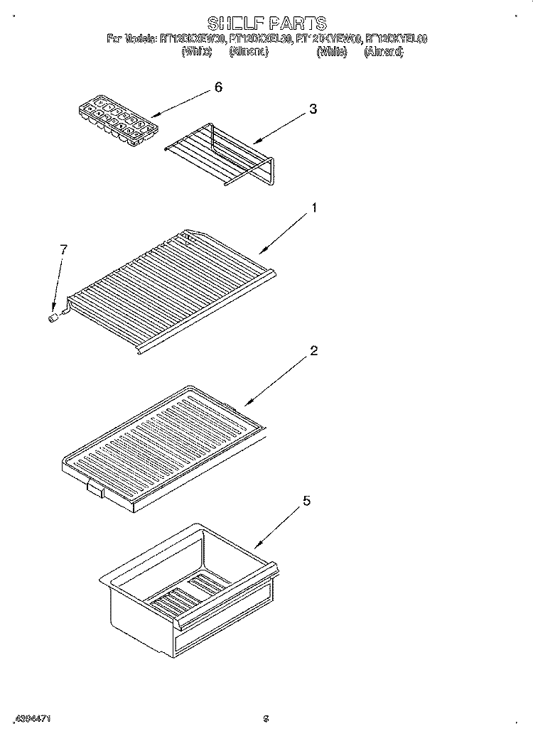 SHELF Diagram and Parts List for RT12DKXEL00  Roper Refrigerator