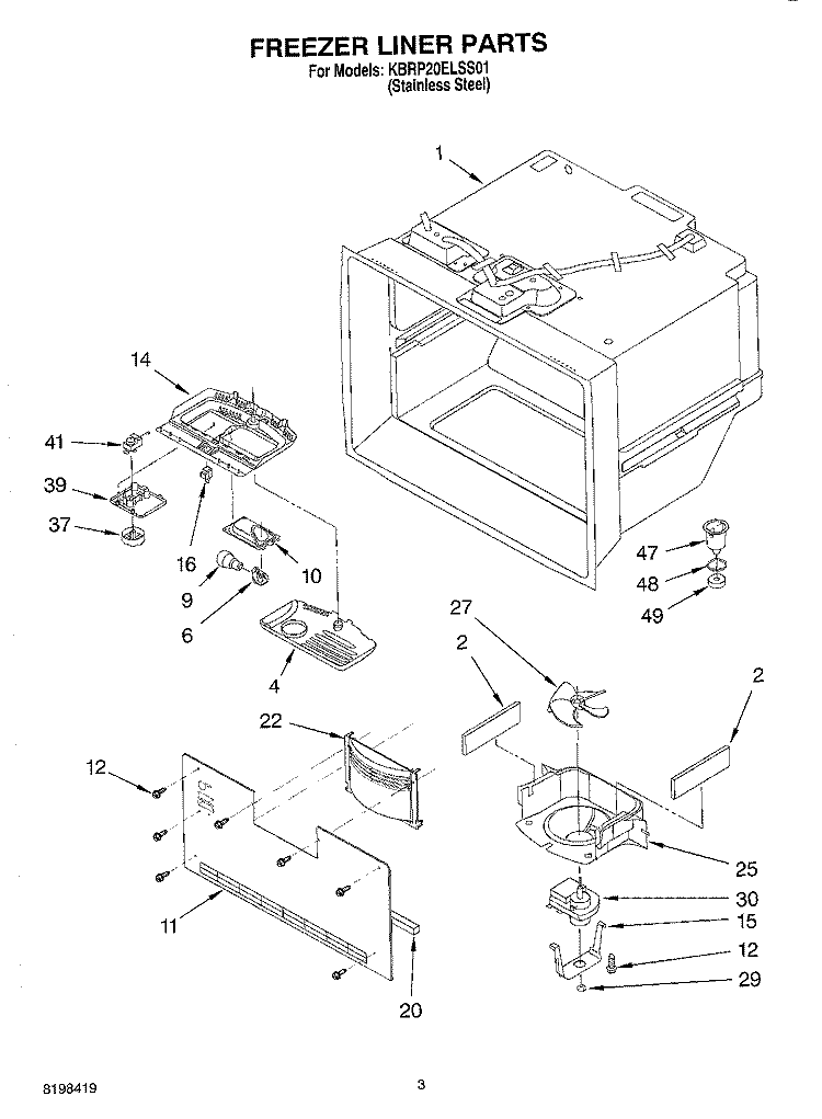 FREEZER LINER PARTS Diagram and Parts List for KBRP20ELSS01  KitchenAid Refrigerator