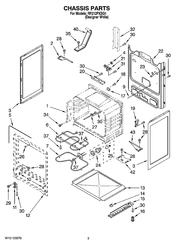 CHASSIS PARTS Diagram and Parts List for RF212PXSQ1  Whirlpool Range