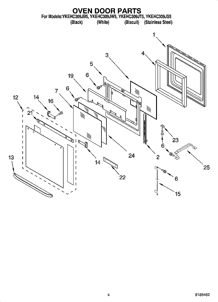 OVEN DOOR PARTS Diagram and Parts List for YKEHC309JB5  KitchenAid Microwave Oven Combo