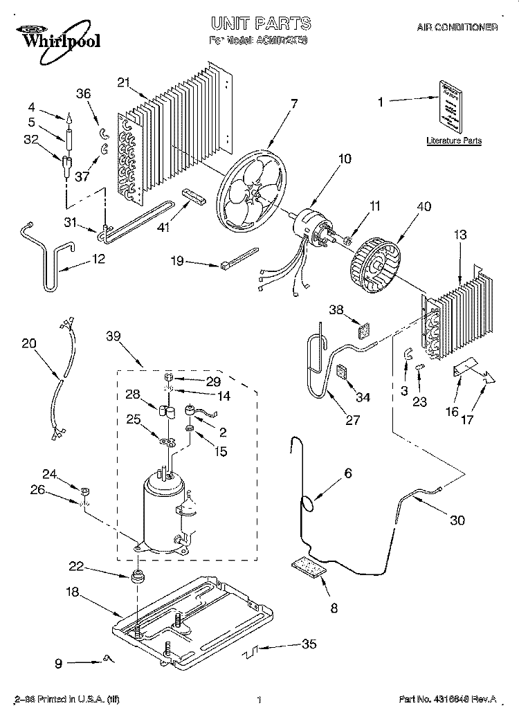 UNIT, LITERATURE Diagram and Parts List for ACM072XE0  Whirlpool Air Conditioner