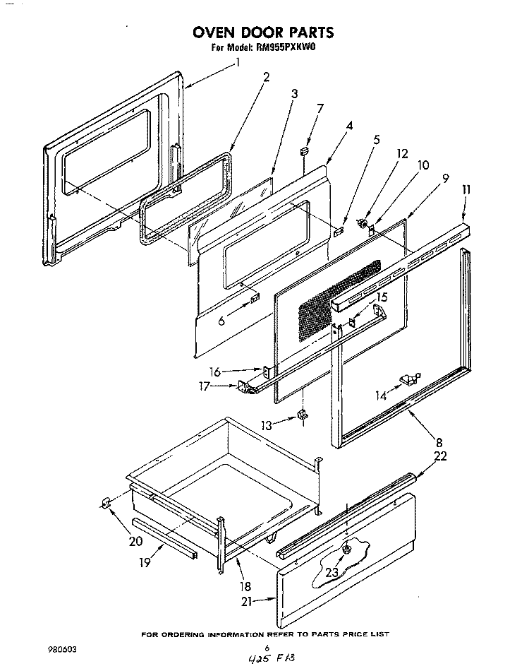 OVEN DOOR Diagram and Parts List for RM955PXKW0  Whirlpool Microwave Oven Combo