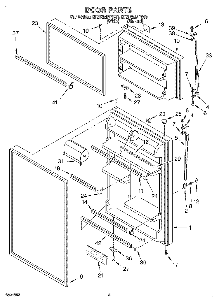 DOOR Diagram and Parts List for ET20GMXFN00  Whirlpool Refrigerator
