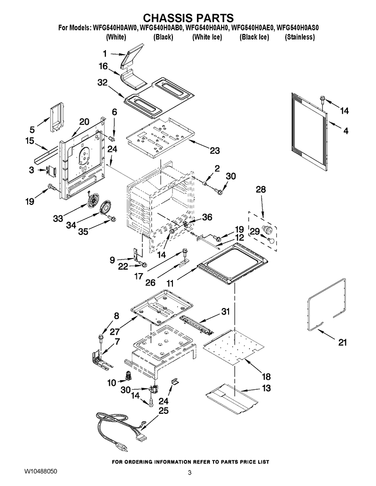 CHASSIS PARTS Diagram and Parts List for WFG540H0AE0  Whirlpool Range