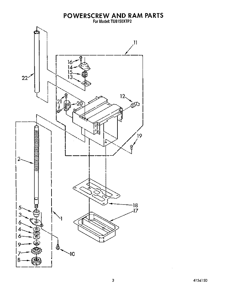 POWERSCREW AND RAM Diagram and Parts List for TU8150XTP2  Whirlpool Trash Compactor