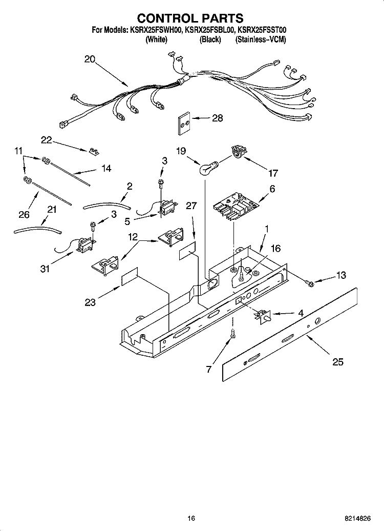CONTROL PARTS Diagram and Parts List for KSRX25FSST00  KitchenAid Refrigerator