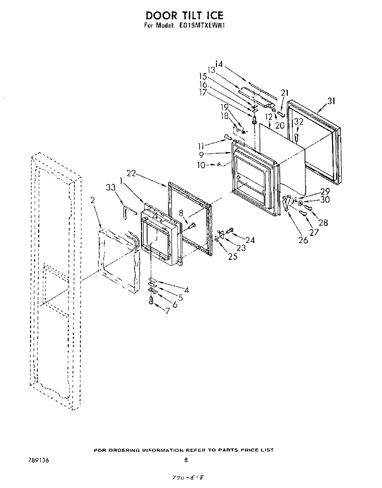 DOOR TILT ICE Diagram and Parts List for ED19MTXLWR1  Whirlpool Refrigerator