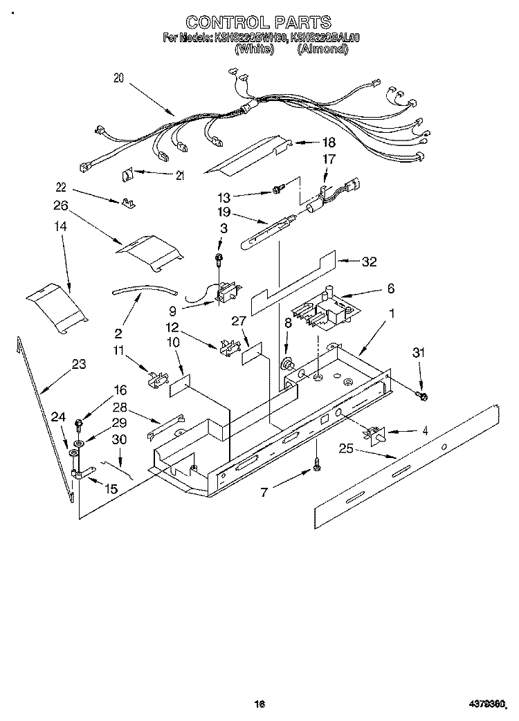 CONTROL Diagram and Parts List for KSHS22QBAL00  KitchenAid Refrigerator