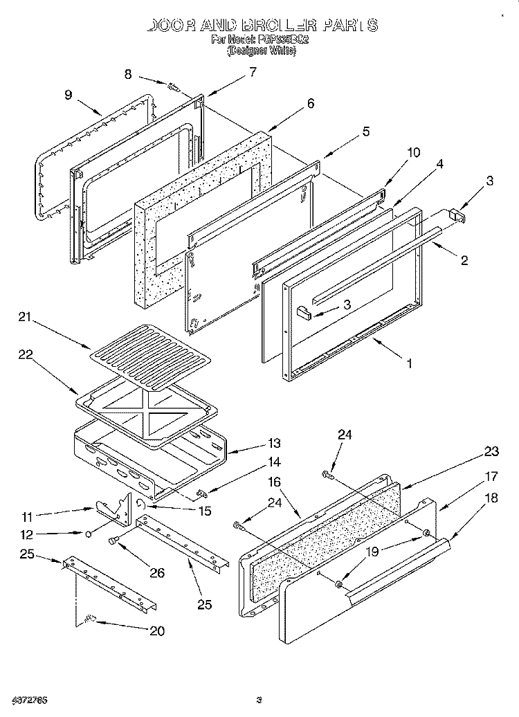 DOOR AND BROILER Diagram and Parts List for FGP335BQ2  Roper Range