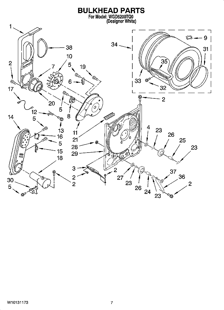 BULKHEAD PARTS, OPTIONAL PARTS (NOT INCLUDED) Diagram and Parts List for WGD5200TQ0  Whirlpool Dryer