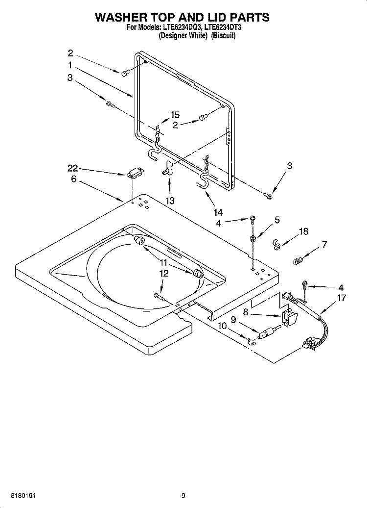 WASHER TOP AND LID PARTS Diagram and Parts List for LTE6234DQ3  Whirlpool Washer Dryer Combo