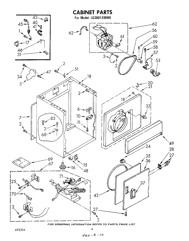 CABINET Diagram and Parts List for LG3001XMW0  Whirlpool Dryer