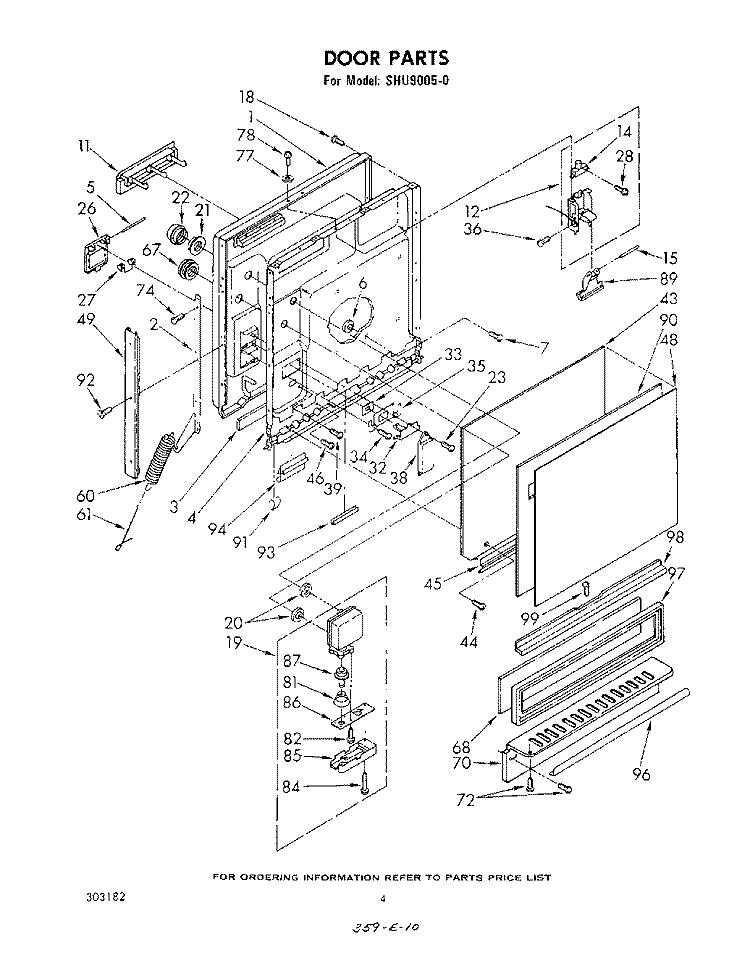 DOOR Diagram and Parts List for SHU90050  Whirlpool Dishwasher