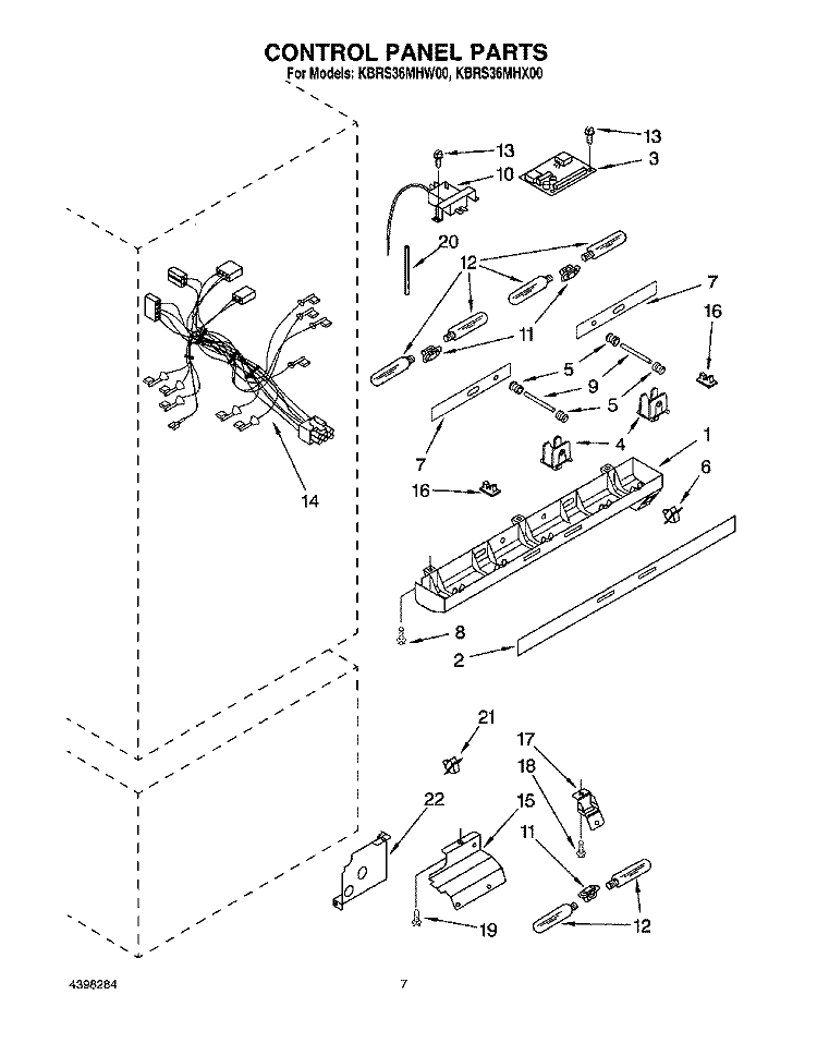 CONTROL PANEL Diagram and Parts List for KBRS36MHW00  KitchenAid Refrigerator