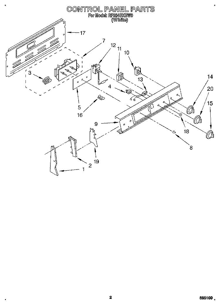 CONTROL PANEL Diagram and Parts List for RF354BXBW0  Whirlpool Range