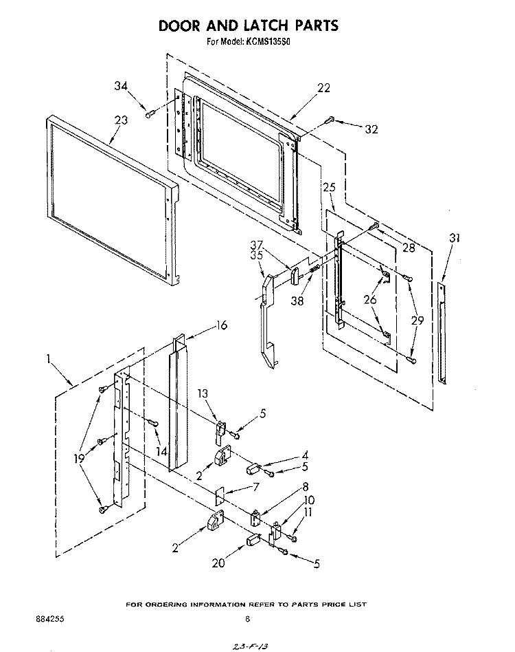 DOOR AND LATCH Diagram and Parts List for KCMS135S0  KitchenAid Microwave