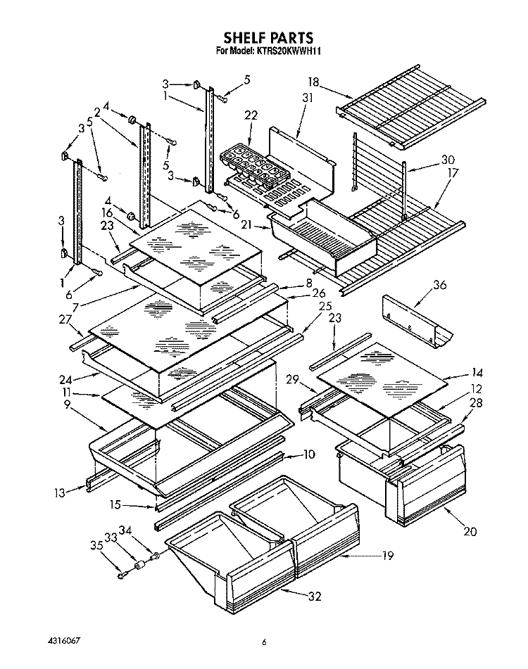 SHELF, LIT/OPTIONAL Diagram and Parts List for KTRS20KWAL11  KitchenAid Refrigerator