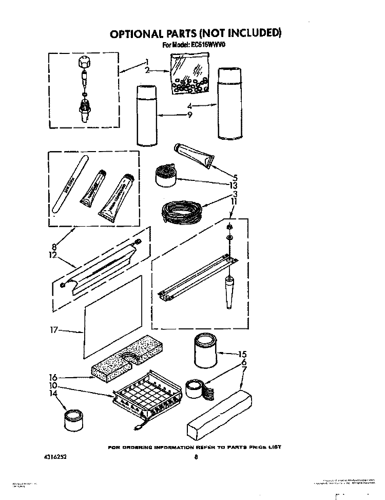 OPTIONAL Diagram and Parts List for EC515WWV0  Whirlpool Ice Maker