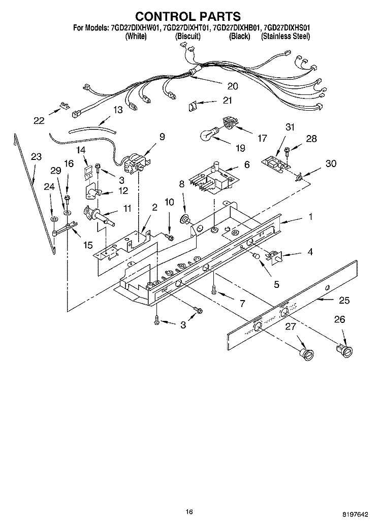 CONTROL Diagram and Parts List for 7GD27DIXHS01  Whirlpool Refrigerator