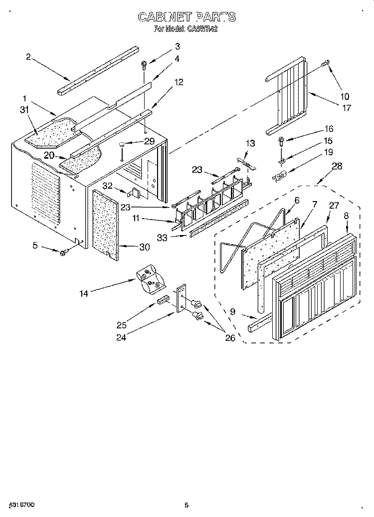 CABINET Diagram and Parts List for CA8WR42  Crosley Air Conditioner