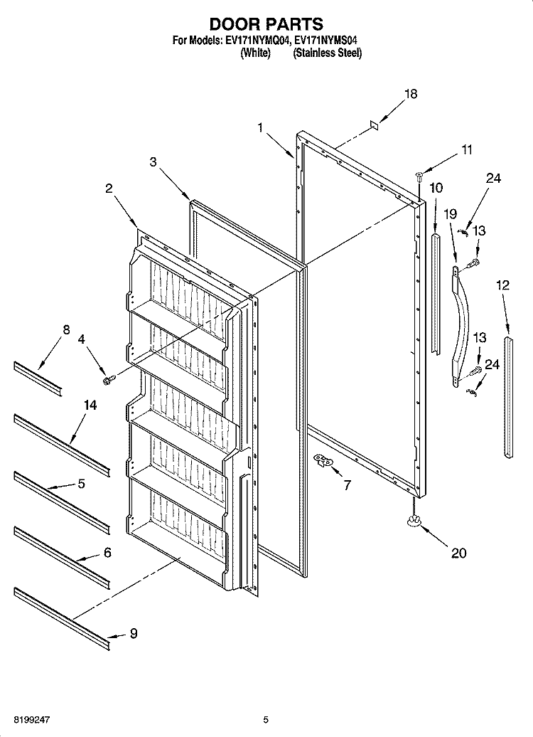 DOOR PARTS Diagram and Parts List for EV171NYMS04  Whirlpool Freezer