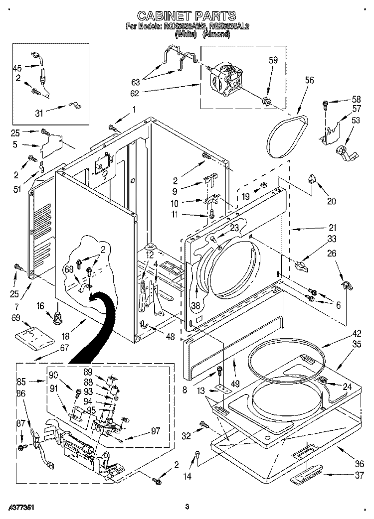 CABINET Diagram and Parts List for RGX5636AW2  Roper Dryer