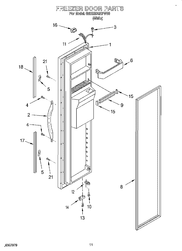 FREEZER DOOR Diagram and Parts List for 6ED22DQXFW00  Whirlpool Refrigerator