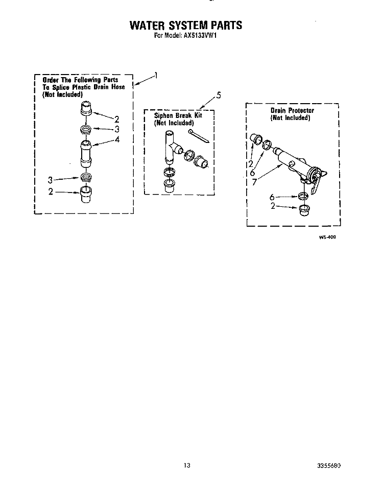 WATER SYSTEM Diagram and Parts List for AX5133VG1  Whirlpool Washer
