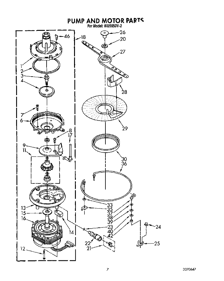 PUMP AND MOTOR Diagram and Parts List for WU5650V2  Roper Dishwasher