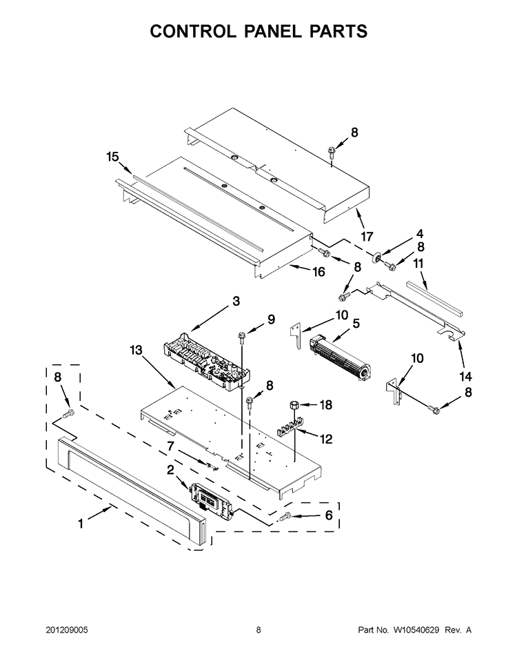 CONTROL PANEL PARTS Diagram and Parts List for WOS51EC0AT01  Whirlpool Wall Oven