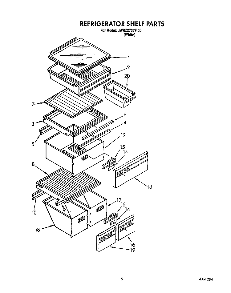 REFRIGERATOR SHELF Diagram and Parts List for JWRZ2727FI00  Whirlpool Refrigerator