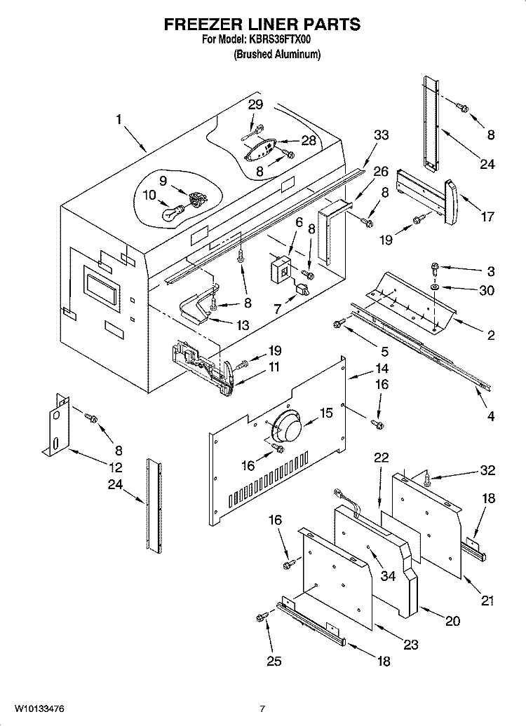 FREEZER LINER PARTS Diagram and Parts List for KBRS36FTX00  KitchenAid Refrigerator