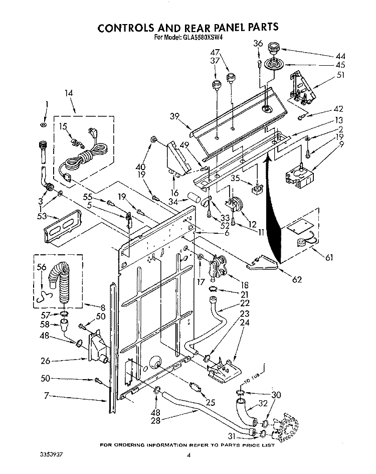 CONTROLS AND REAR PANEL Diagram and Parts List for GLA5580XSG4  Whirlpool Washer