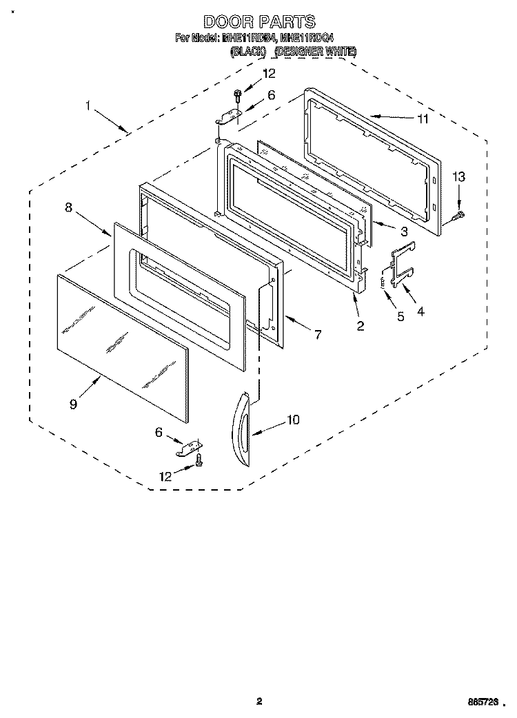DOOR Diagram and Parts List for MHE11RDQ4  Roper Microwave